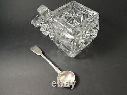 Antique Sterling Silver Spoon Sugar Mustard Glass Bowl