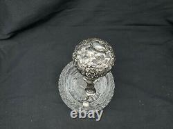 Antique Sterling Silver Top & Collar Cut Glass Decanter, 9