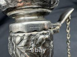 Antique Sterling Silver Top & Collar Cut Glass Decanter, 9