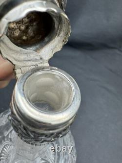 Antique Sterling Silver Top & Collar Cut Glass Decanter, 9