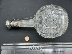 Antique Sterling Silver Top & Collar Cut Glass Decanter, 9