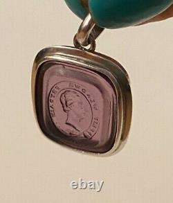 Antique Sterling Silver Welsh Portrait Man Intaglio Amethyst Glass Pendant