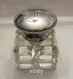 Antique Sterling Silver and Cut Crystal Glass Inkwell Wilcox Silver