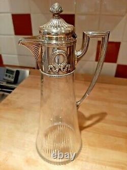 Antique Sterling Silver and Glass Crystal Wine Jug Pitcher imported into Russia
