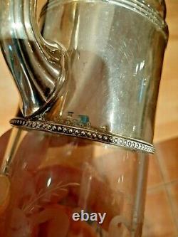 Antique Sterling Silver and Glass Crystal Wine Jug Pitcher imported into Russia