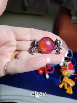 Antique Sterling dragons breath Brooch Sterling Silver Opal GlassPixie's Antique Sterling dragons breath Brooch Sterling Silver Opal GlassPixie's
