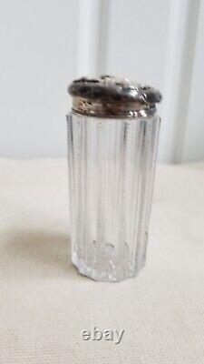 Antique Sterling silver Repousse Glass Vanity Powder Bottle. Art Nouveau Maiden