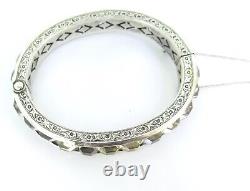Antique Style Sterling Silver & Faceted Glass Hinged Bangle 36.7g