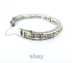 Antique Style Sterling Silver & Faceted Glass Hinged Bangle 36.7g