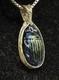 Antique Tiffany Glass Blue Glass Scarab Set In Modern Sterling Silver Pendant