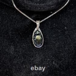 Antique Tiffany Glass Blue Glass Scarab set in Modern Sterling Silver Pendant