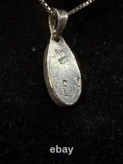 Antique Tiffany Glass Blue Glass Scarab set in Modern Sterling Silver Pendant
