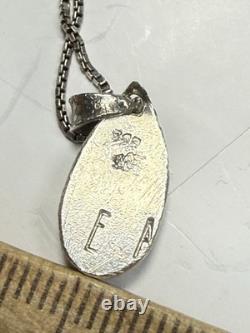 Antique Tiffany Glass Blue Glass Scarab set in Modern Sterling Silver Pendant