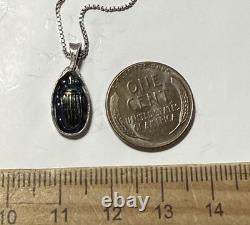 Antique Tiffany Glass Blue Glass Scarab set in Modern Sterling Silver Pendant