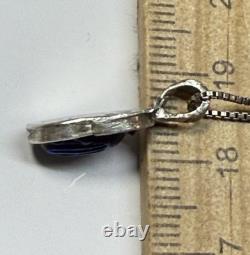 Antique Tiffany Glass Blue Glass Scarab set in Modern Sterling Silver Pendant