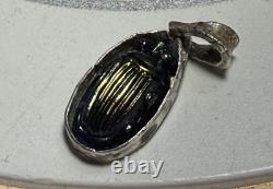 Antique Tiffany Glass Blue Glass Scarab set in Modern Sterling Silver Pendant