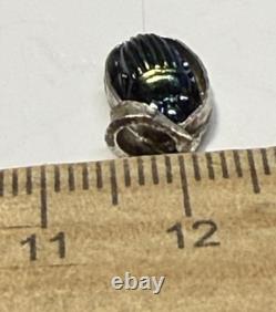Antique Tiffany Glass Blue Glass Scarab set in Modern Sterling Silver Pendant