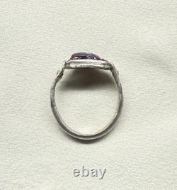 Antique Tiffany Glass Red Scarab in Modern Sterling Silver Ring with Conch Pearls