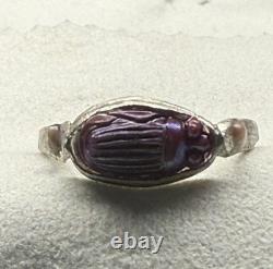 Antique Tiffany Glass Red Scarab in Modern Sterling Silver Ring with Conch Pearls