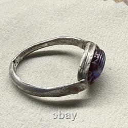 Antique Tiffany Glass Red Scarab in Modern Sterling Silver Ring with Conch Pearls