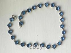 Antique VNTG Art Deco Sterling Silver Jeweled Blue Czech Glass Choker Necklace