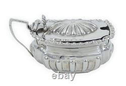 Antique Victorian 1896 Sterling Silver Blue Glass Mustard Pot Bowl Dish Cruet EB