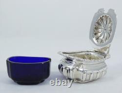 Antique Victorian 1896 Sterling Silver Blue Glass Mustard Pot Bowl Dish Cruet EB