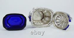 Antique Victorian 1896 Sterling Silver Blue Glass Mustard Pot Bowl Dish Cruet EB Antique Victorian 1896 Sterling Silver Blue Glass Mustard Pot Bowl Dish Cruet EB