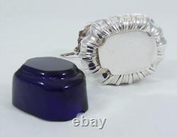 Antique Victorian 1896 Sterling Silver Blue Glass Mustard Pot Bowl Dish Cruet EB