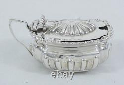 Antique Victorian 1896 Sterling Silver Blue Glass Mustard Pot Bowl Dish Cruet EB