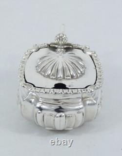 Antique Victorian 1896 Sterling Silver Blue Glass Mustard Pot Bowl Dish Cruet EB