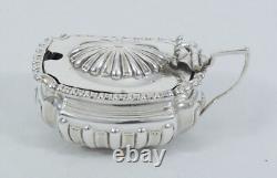 Antique Victorian 1896 Sterling Silver Blue Glass Mustard Pot Bowl Dish Cruet EB