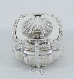 Antique Victorian 1896 Sterling Silver Blue Glass Mustard Pot Bowl Dish Cruet EB