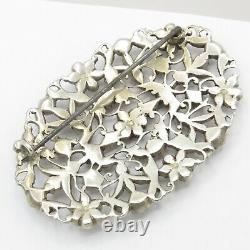 Antique Victorian 2.5 Giardinetti Flower Paste Sterling Silver Large Brooch Pin