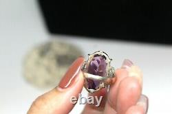 Antique Victorian Amethyst Glass Sterling Silver Exquisite Ring Sz6.5 Rg2