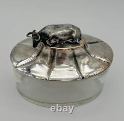Antique Victorian Brittania Sterling Silver Glass Butter Dish HE Maker's Mark
