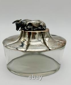 Antique Victorian Brittania Sterling Silver Glass Butter Dish HE Maker's Mark