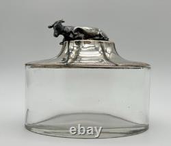 Antique Victorian Brittania Sterling Silver Glass Butter Dish HE Maker's Mark