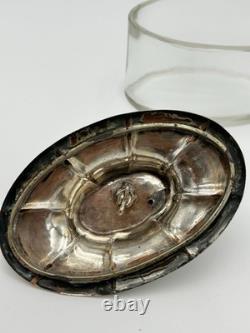Antique Victorian Brittania Sterling Silver Glass Butter Dish HE Maker's Mark