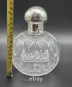 Antique Victorian Cut Crystal Glass/Sterling Silver Cap Cologne Bottle UK/1890
