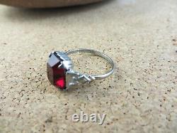 Antique Victorian Deep Red Glass Garnet Ruby Filigree Sterling Silver Ring #225