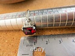 Antique Victorian Deep Red Glass Garnet Ruby Filigree Sterling Silver Ring #225