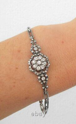 Antique Victorian Diamond Paste Silver Handcrafted Daisy Bracelet