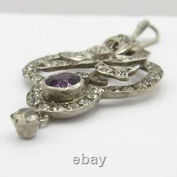 Antique Victorian Edwardian Belle Epoque Sterling Silver Paste Glass Bow Pendant