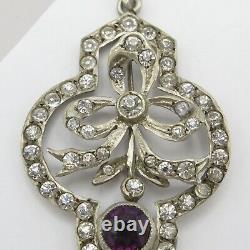 Antique Victorian Edwardian Belle Epoque Sterling Silver Paste Glass Bow Pendant