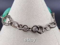 Antique Victorian Edwardian Green Peking Glass Sterling Silver Bracelet 7