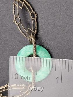 Antique Victorian Edwardian Green Peking Glass Sterling Silver Bracelet 7