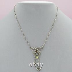 Antique Victorian Edwardian Sterling Silver Bow Paste Negligee Pendant Necklace