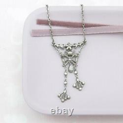 Antique Victorian Edwardian Sterling Silver Bow Paste Negligee Pendant Necklace