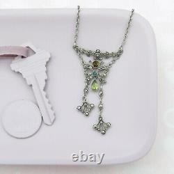 Antique Victorian Edwardian Sterling Silver Bow Paste Negligee Pendant Necklace